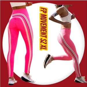 Free People FP Movement Run Racer Pink Leggings Rainbow Back Zip Ankle NWT XL